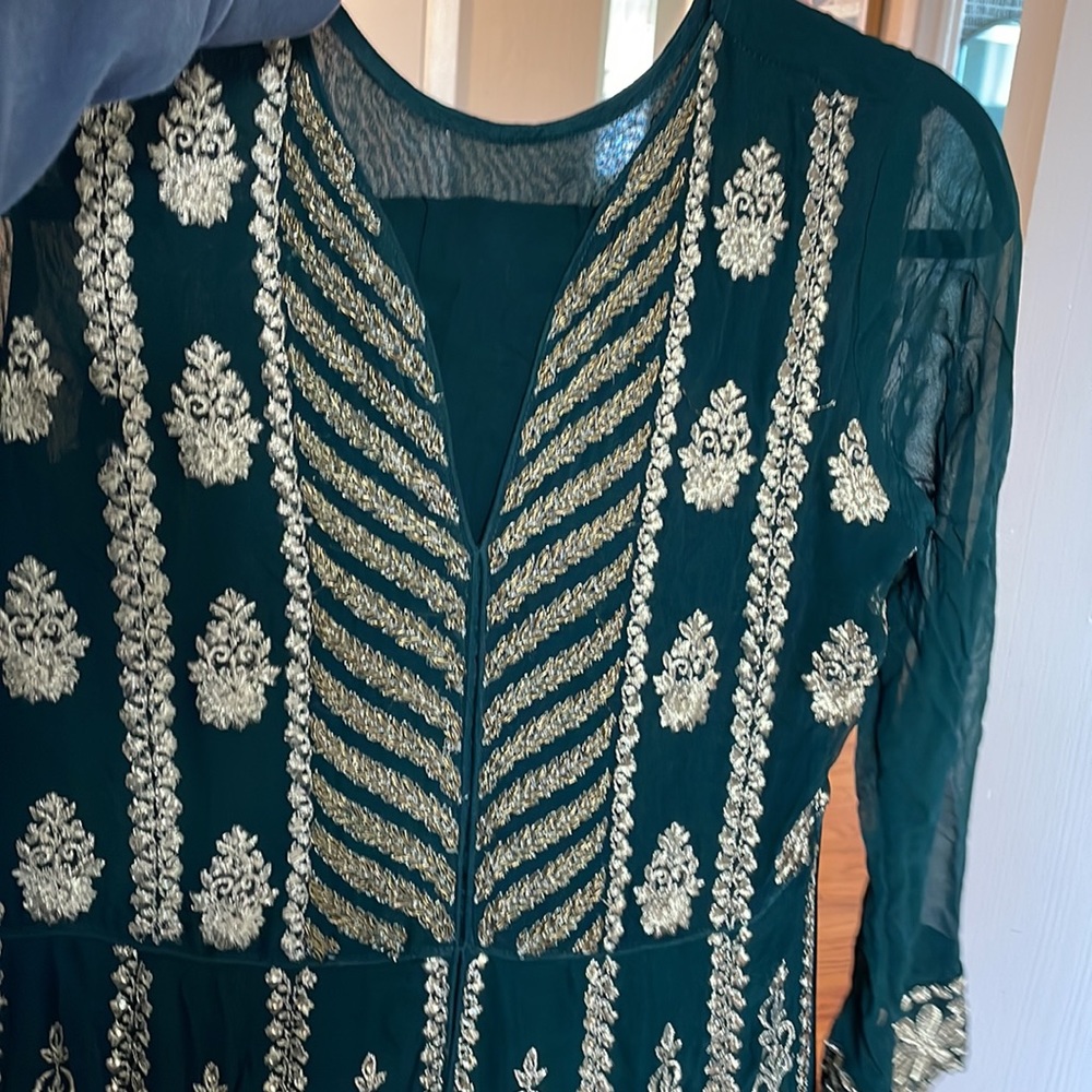 Salwar Kameez Dark Green and Gold Embroidered Dress - Picture 6 of 6